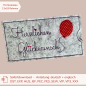 Preview: ITH Stickdatei Schokoladenhülle für den 13x18 cm Stickrahmen Herzlichen Glückwunsch mit Herzen und Luftballon als romantische Geschenkverpackung für Schokolade.
