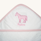 Preview: Baby-Kapuzenbadetuch mit Pferd-Applikation und rosa Einfassung, 75 x 75 cm