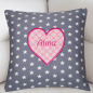 Preview: Kissen 20x20 cm mit Herzapplikation und Name bestickt