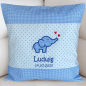 Preview: Kissen mit Elefant und Name bestickt, Farbe: blau