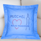 Preview: Namenskissen-Hülle Fernbeziehung mit Städtenamen und Name bestickt 40x40 cm