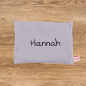 Preview: Körnerkissen bestickt "Hannah" Schriftart Herz mit Herzen, dunkelgrau