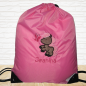 Preview: Turnbeutel "Sporty" mit Wunschmotiv und Name bestickt für Kindergartenkinder & Große -personalisiert- Farbe: rosa