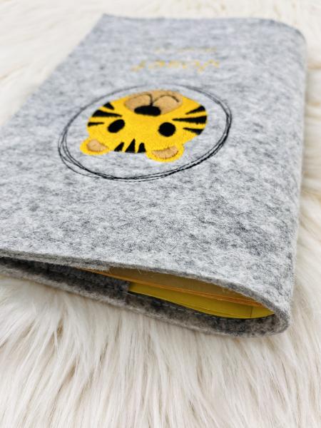 Preview: Stickdatei Tiger im Doodle-Rahmen für 10x10cm Stickrahmen