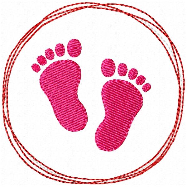 Stickdatei Babyfüße im Doodle-Rahmen Button für den 10x10cm Stickrahmen