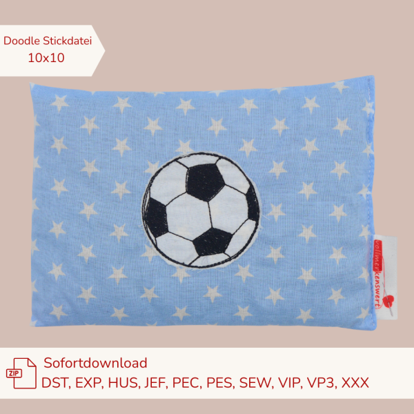 Stickdatei Fußball als Doodle-Applikation für10x10cm Stickrahmen