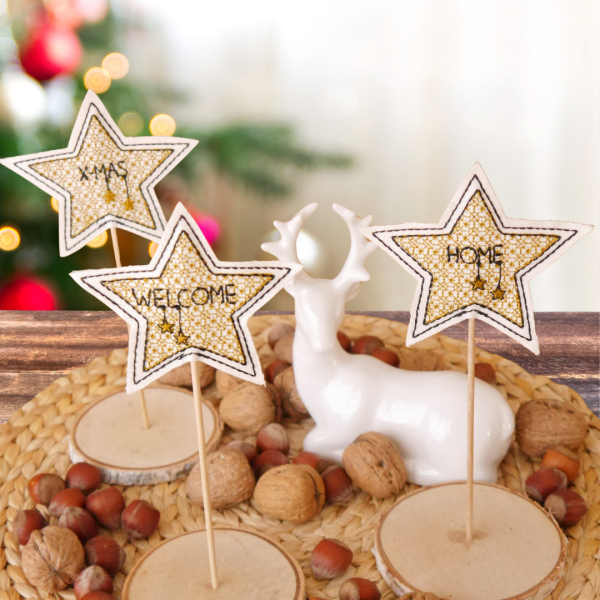 8 Stickdateien ITH-Sterne auf Stab im Set für 10x10cm Stickrahmen