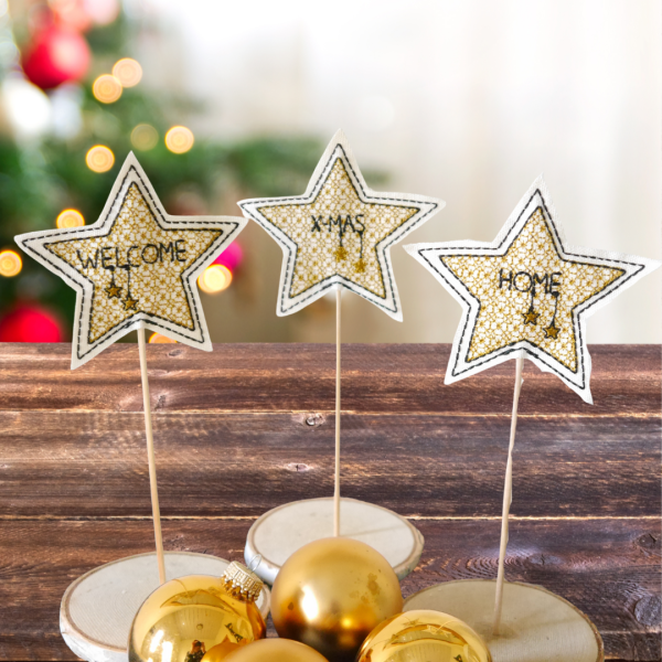 Preview: 8 Stickdateien ITH-Sterne auf Stab im Set für 10x10cm Stickrahmen