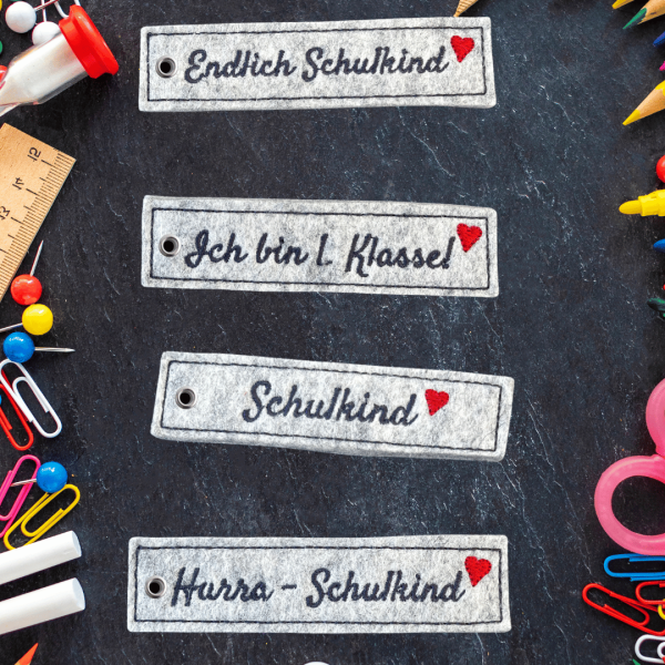 ITH Stickdateien Set - Schlüsselanhänger zur Einschulung | 4 Motive | 10x10 Rahmen
