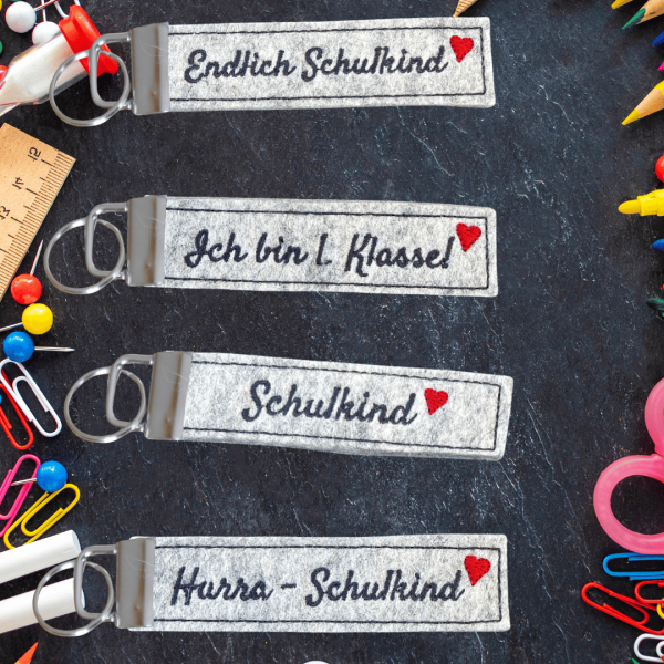ITH Stickdateien Set - Schlüsselanhänger zur Einschulung | 4 Motive | 10x10 Rahmen