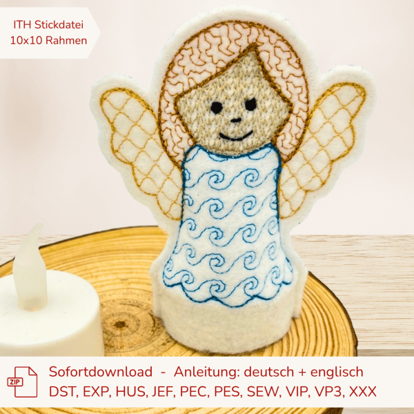 Preview: 6 ITH Engel LED-Cover Stickdateien für 10x10 cm Stickrahmen Schutzengel Set 1