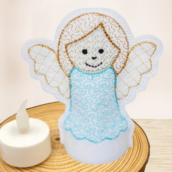 Preview: Gestickte Engel LED-Cover mit LED-Teelicht als Dekoration