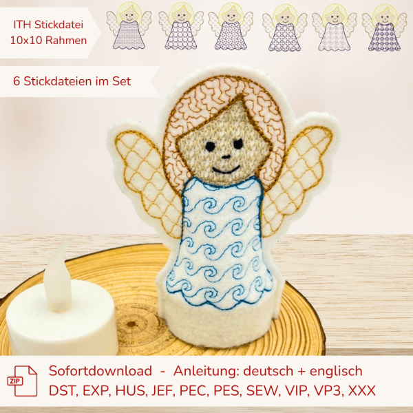 Gestickte Engel LED-Cover mit LED-Teelicht als Dekoration
