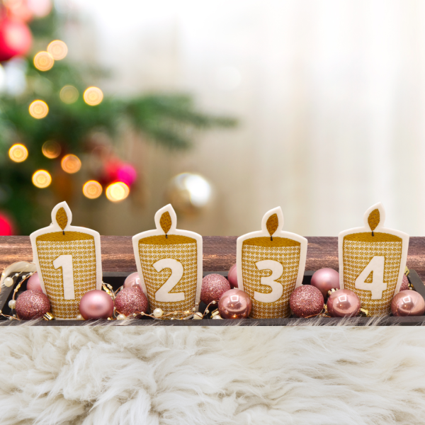 Preview: 4 ITH-Stickdateien LED-Teelicht-Cover Adventskranz-Kerzen im Set für 10 x 10 cm Stickrahmen