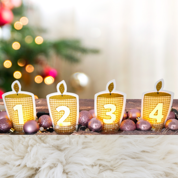 4 ITH-Stickdateien LED-Teelicht-Cover Adventskranz-Kerzen im Set für 10 x 10 cm Stickrahmen