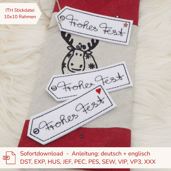 ITH Geschenkanhänger als digitale Stickdatei für individuelle Weihnachtsgeschenke