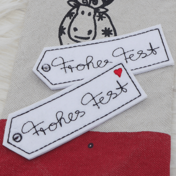 Preview: Stickdatei Geschenkanhänger für Weihnachten Frohes Fest