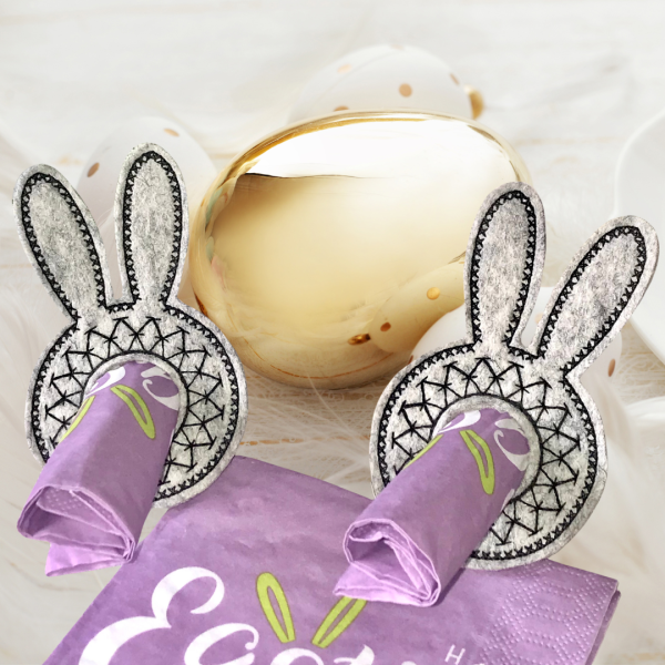 Stickdateien-Set 3 Serviettenringe Hase ITH für den 13x18cm Stickrahmen