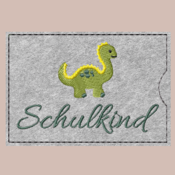 Preview: ITH Stickdatei Geschenkehülle Schulkind Dino | Einschulung | 10x10 cm Stickrahmen