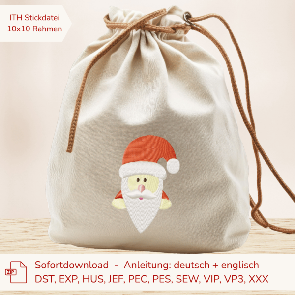 Weihnachtsmann / Nikolaus Stickdatei für 10x10er Rahmen