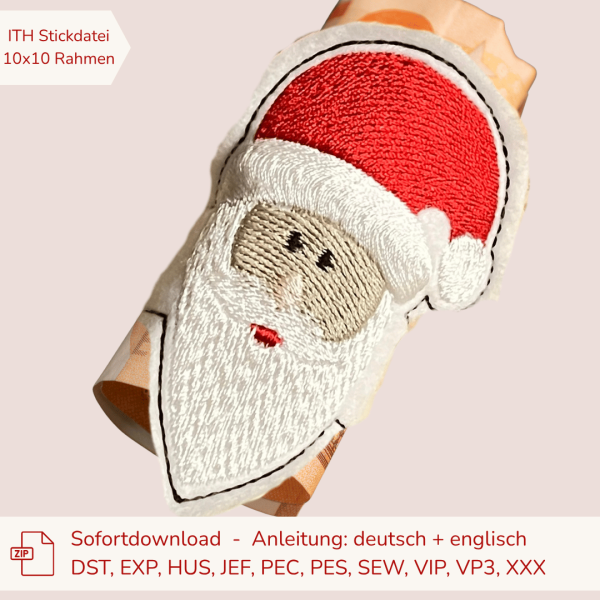 Serviettenring Weihnachtsmann / Nikolaus ITH - Stickdatei für 10x10er Rahmen