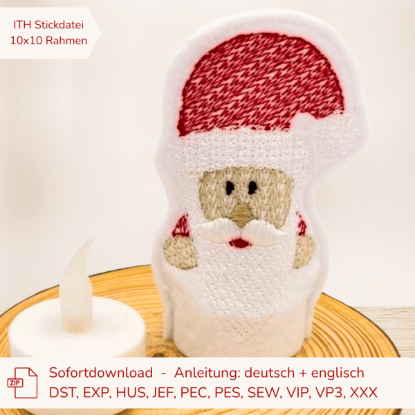 ITH-Stickdatei LED-Cover Nikolaus / Weihnachtsmann für 10 x 10 cm Stickrahmen