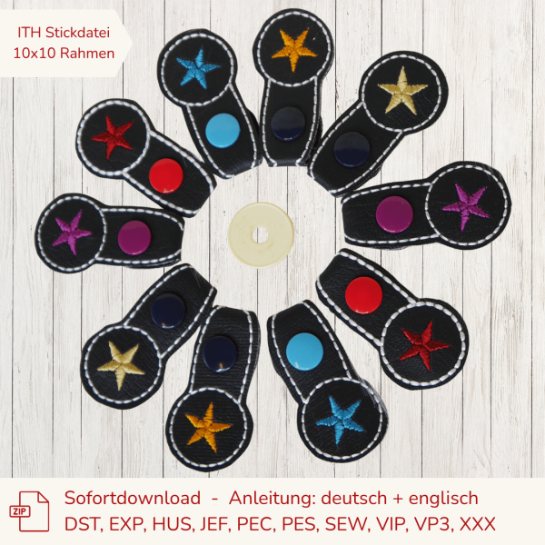 ITH Stickdatei Schlüsselanhänger Stern Chiptasche 10x10 cm