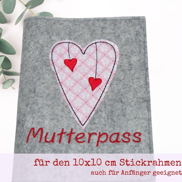 Preview: Stickdatei Herz - Doodle-Applikation mit Baumelherzen Stickmuster für 10 x 10 cm Stickrahmen