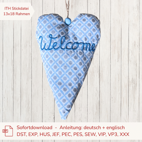 Saisonale ITH Stickdatei ITH Herz Welcome