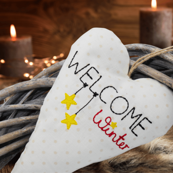 Preview: Winterliches ITH Herz mit Welcome Winter Schriftzug und Sternen