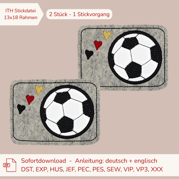 ITH-Stickdatei 2er Set MugRug Untersetzer für Fußball-Fans für 13x18er Stickrahmen