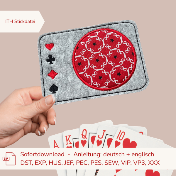 Preview: 4 ITH-Stickdateien MugRug Untersetzer Kartenspieler für 20x30cm Rahmen