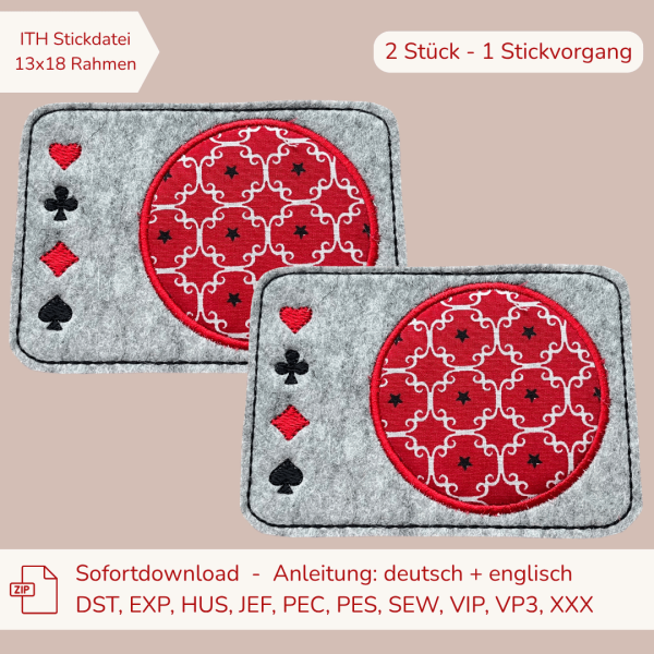 ITH-Stickdatei 2er-Set MugRug Untersetzer für Kartenspieler für 13x18cm Rahmen