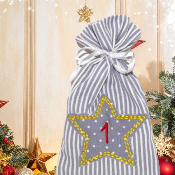 Preview: Stickdatei Adventskalender-Zahlen 1-24 im Doodle-Stern 4 Sets Sterne für Weihnachten Adventskalenderzahlen