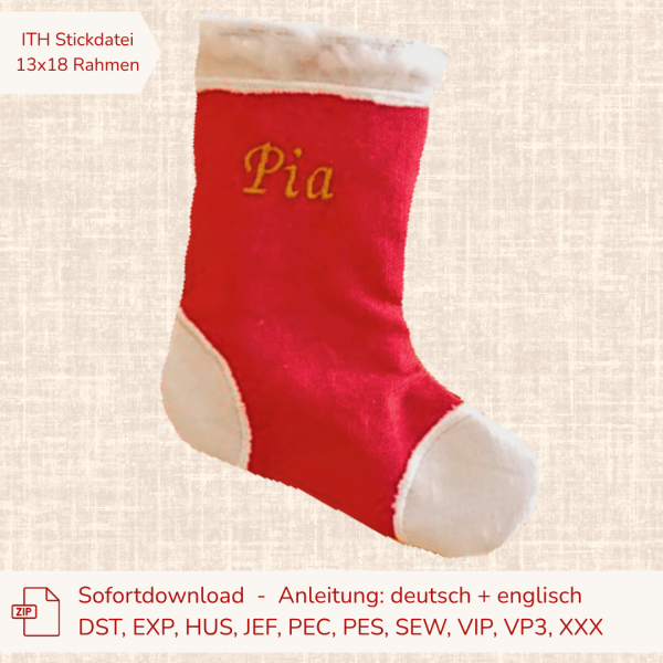 ITH Nikolausstiefel für den 13x18er Stickrahmen Stickdatei