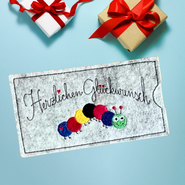 Stickdatei ITH Schokohülle Herzlichen Glückwunsch Raupe S380-07