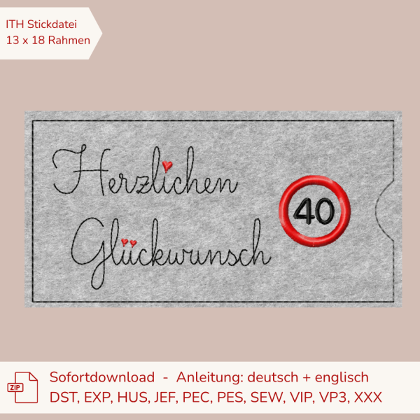 Stickdatei ITH Schokohülle "Herzlichen Glückwunsch" Zahl 30 | Geburtstag | Jubiläum