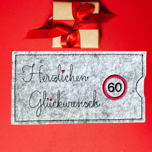 Stickdatei ITH Schokohülle 60 Herzlichen Glückwunsch Geburtstag / Jubiläum