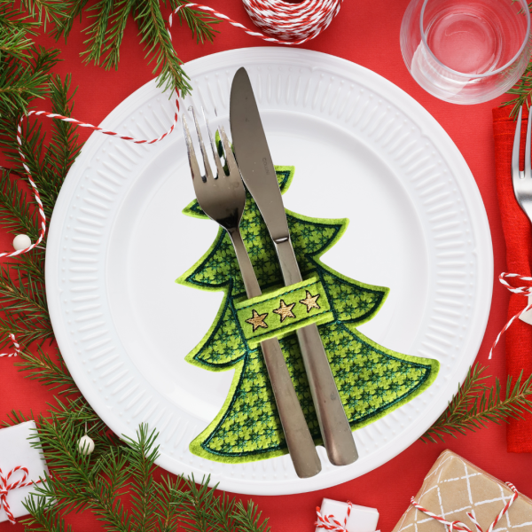 2 ITH-Stickdateien im Set Serviettenhalter + Bestecktasche Tannenbaum für 13x18 cm Stickrahmen
