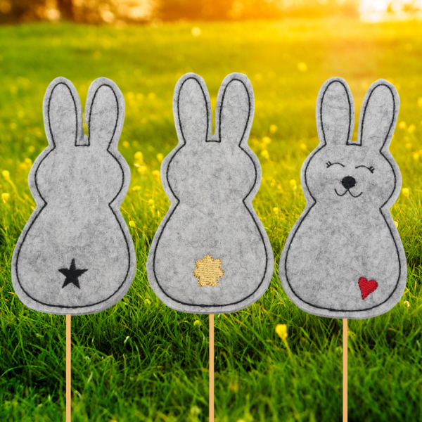 Preview: 8 Stickdateien ITH - Hasen Stabfiguren für 13x18er Rahmen Dekohasen - Osterdeko - Osterhasen - Osteranhänger - Blumenstecker