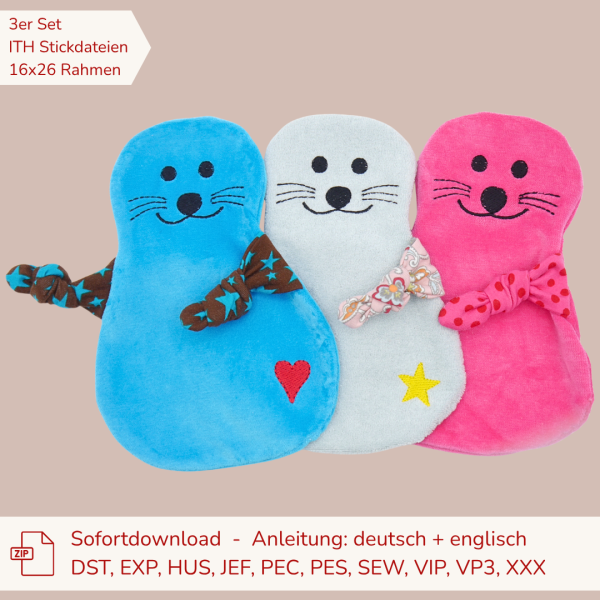 * ITH Stickdatei Set Robben 16x26 cm mit drei Varianten
