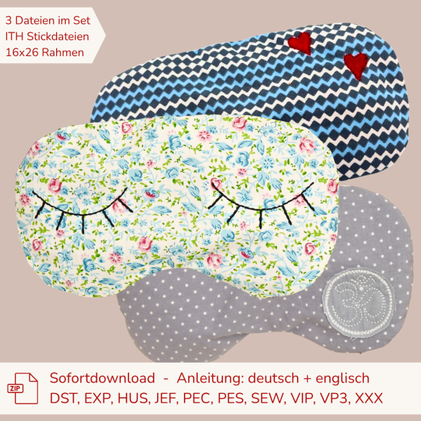 ITH Stickdatei Schlafmaske und Augenmaske für den 16x26 cm Stickrahmen im Set