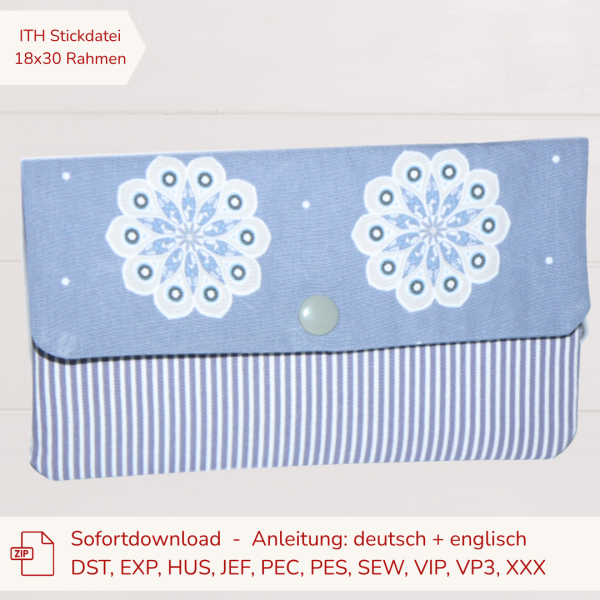 ITH Stickdatei Kosmetiktasche für den 18x30 cm Stickrahmen mit gesticktem Doodle-Stern als Geschenkidee