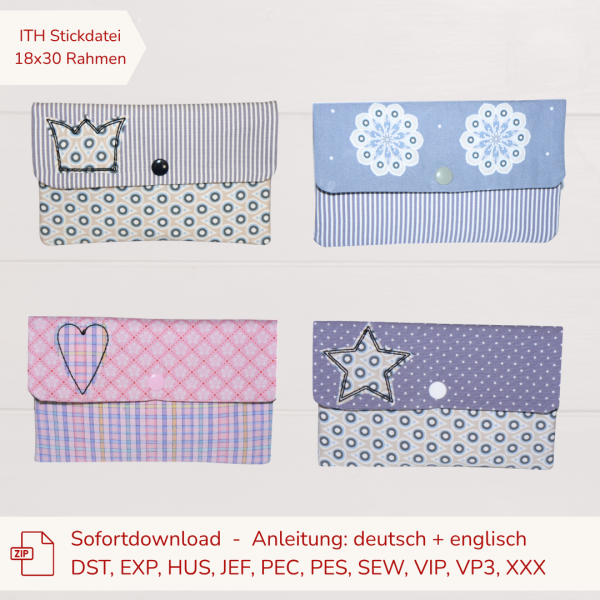 ITH Stickdatei Kosmetiktasche für den 18x30 cm Stickrahmen mit gesticktem Doodle-Stern als Geschenkidee