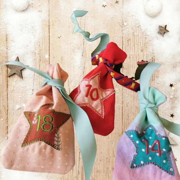 25 Stickdateien ITH - Adventskalenderbeutel im Set für 18x30 cm Stickrahmen