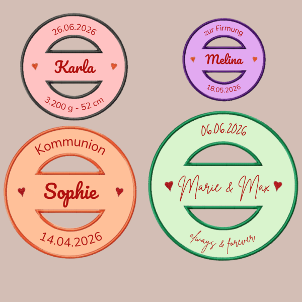 Preview: 4 Stickdateien Stempel - Applikation Herzen für 10x10 / 13x18 / 16x26 / 18x30 cm Stickrahmen im Set