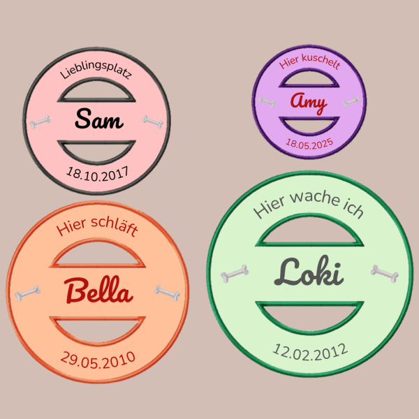 Preview: 4 Stickdateien Stempel - Applikation Hunde - Knochen für 10x10 / 13x18 / 16x26 / 18x30 cm Stickrahmen im Set