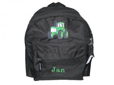 Kindergartenrucksack schwarz mit Traktor und Namen Jan bestickt -sofort lieferbar-