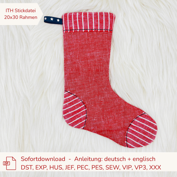 Stickdatei ITH Nikolausstiefel für 20x30 cm Stickrahmen