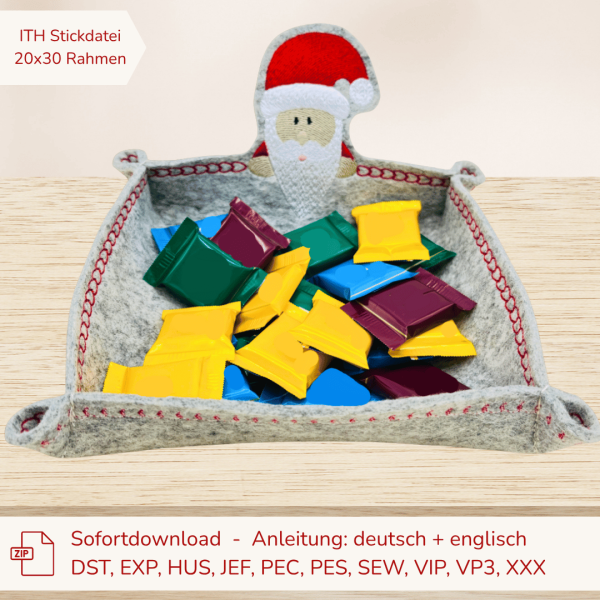 ITH Stickdatei Nikolaus-Schale Tischdeko für Weihnachten